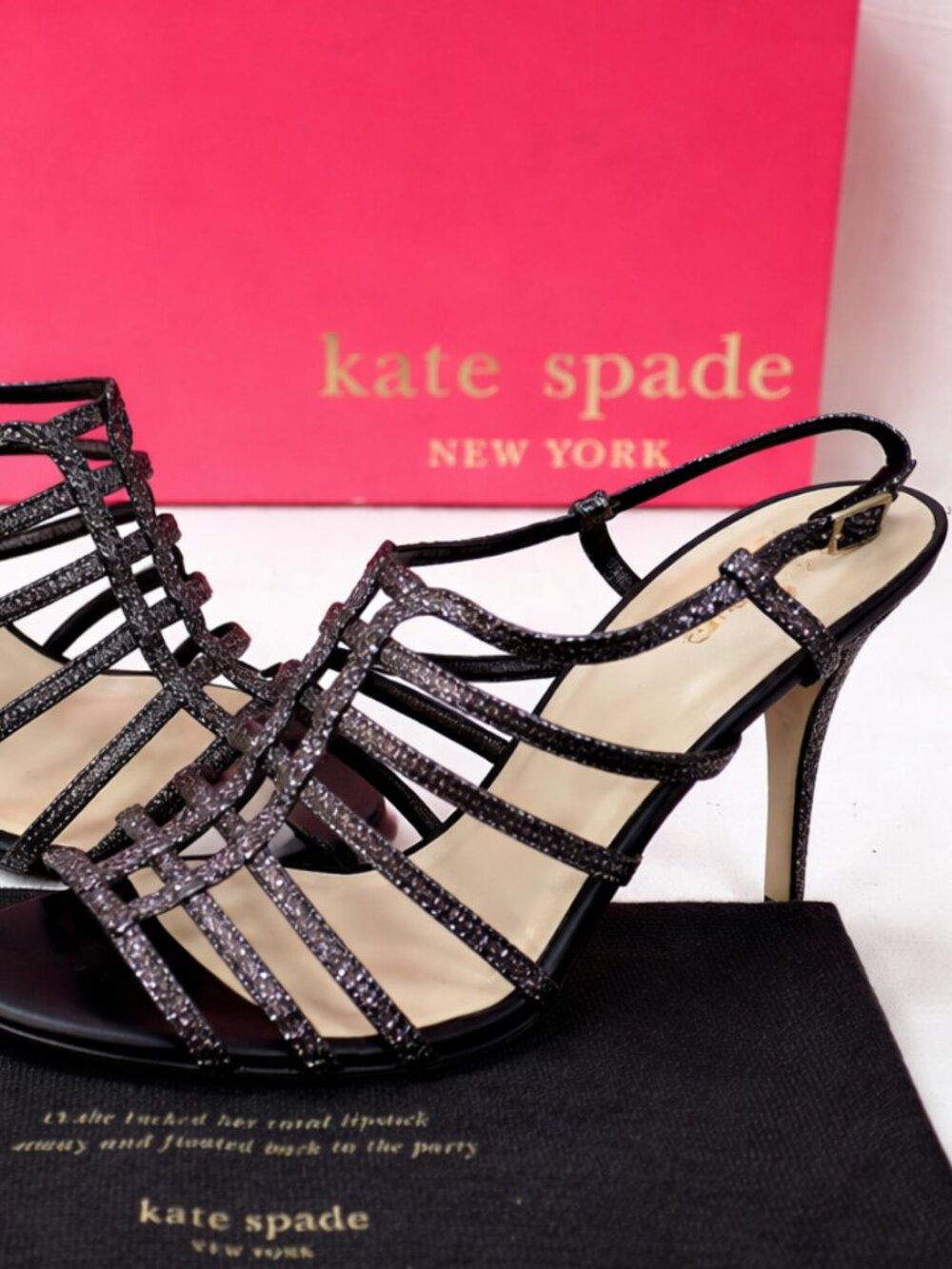 Kate Spade Caryl Bronze Starlight Glitter Cage Heels Size 10 Disco Glam